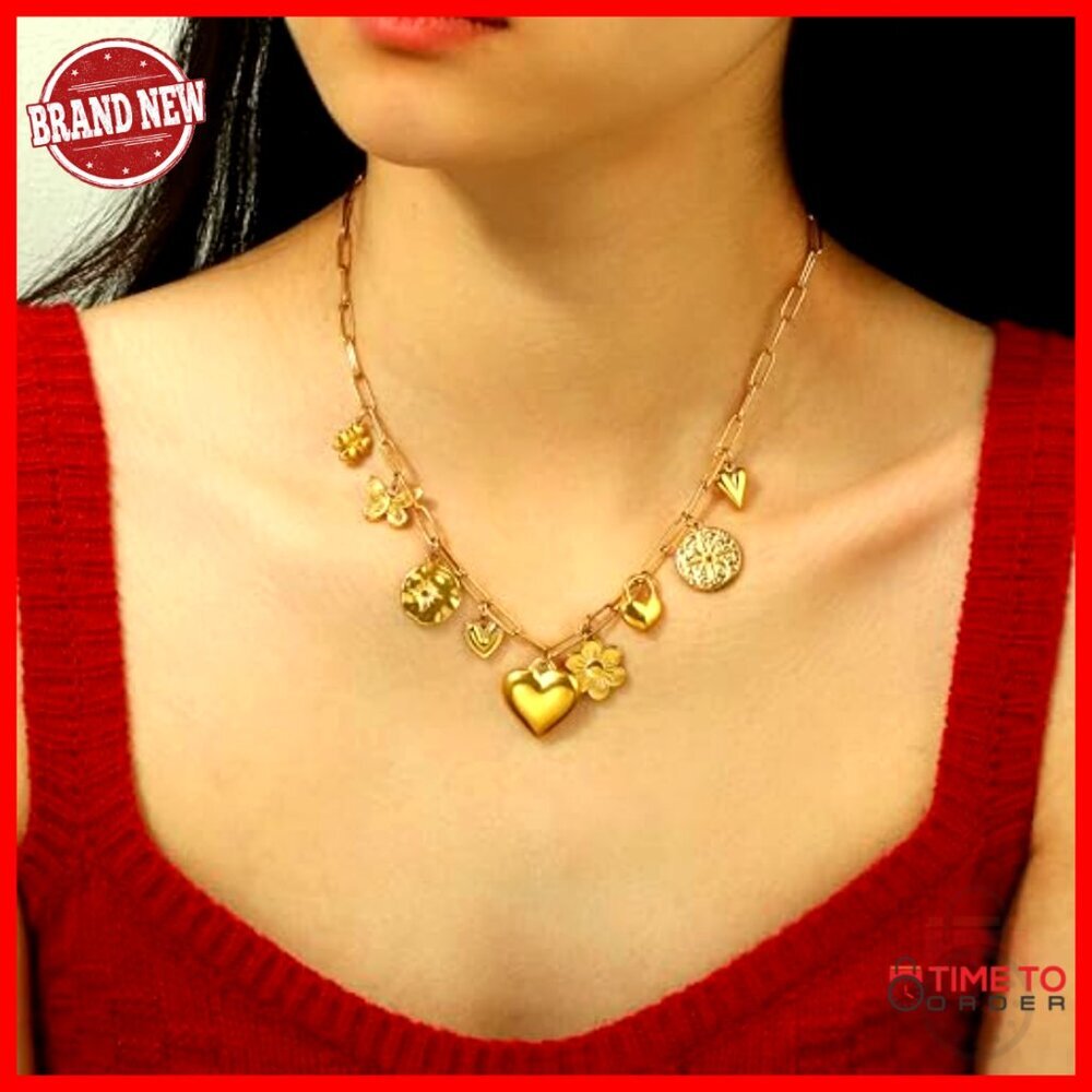 18K Gold-Plated Heart Pendant Necklace with Removable Charms, Adjustable Chain - Picture 7 of 7